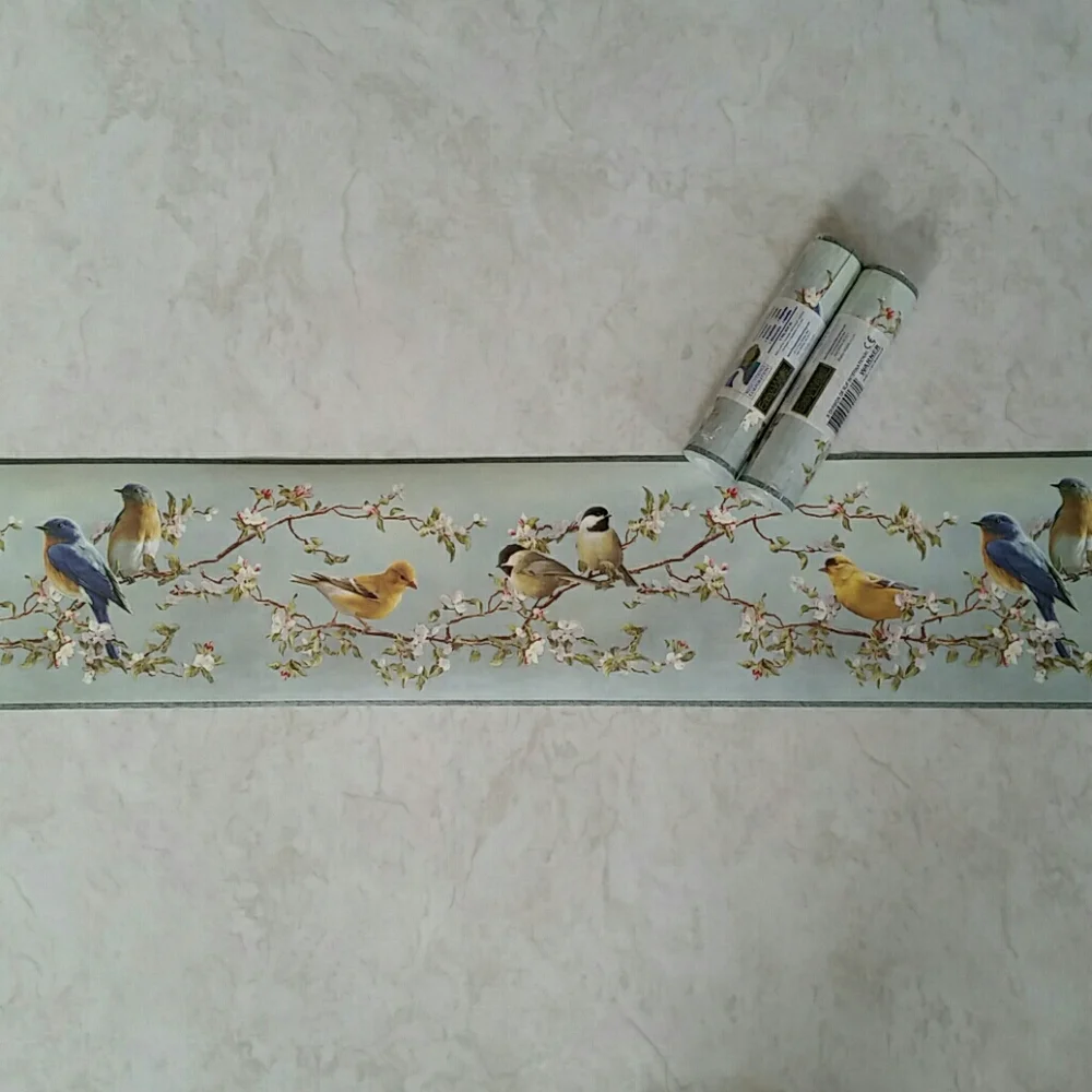 Wallpaper Border - Songbirds Blossoms Blue